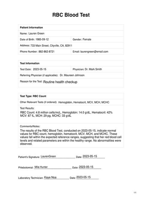 RBC Blood Test & Example | Free PDF Download