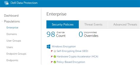 Dell Data Protection Server Tabs are not appearing under some headings ...