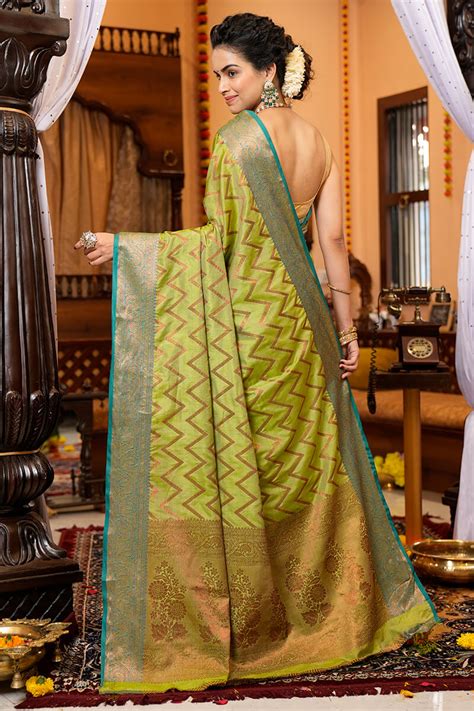 Amazing Mehndi Soft Banarasi Silk Saree With Extraordinary Blouse Piec ...