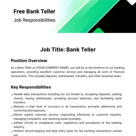 Free Bank Teller Job Responsibilities Template to Edit Online