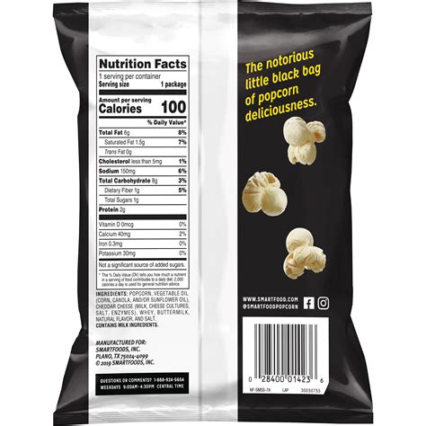 Smartfood White Cheddar Popcorn Nutrition Facts | Besto Blog