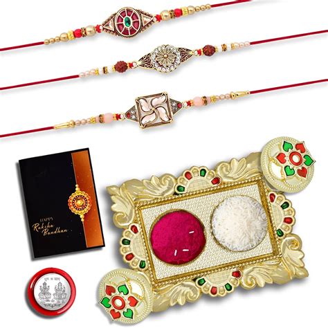 Buy Rakhi Combo (K3_424 425 426_AA1) with Pooja Coin, Gold Color Pooja ...