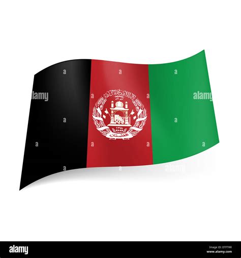 National flag of Afghanistan: black, red and green vertical stripes ...