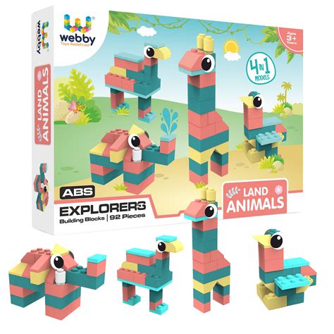 Webby 4 in 1 Land Animals ABS Building Blocks Kit, 92 Pcs – Webby Toys