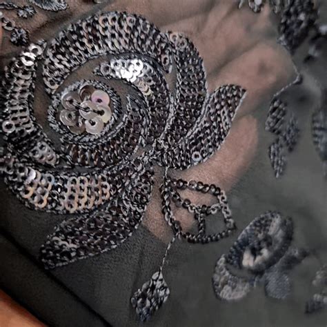 Embroidered Black Georgette Fabric with Floral Sequin Work – Matching Woman