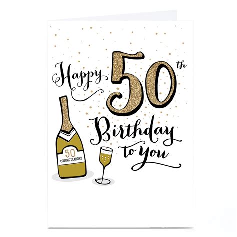 Buy Personalised 50th Birthday Card - Gold Champagne Congratulations ...