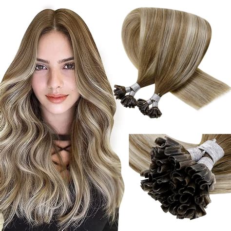 Premium Real Hair Extensions - Brown U-Tip & Balayage 50g Pre-Bonded ...
