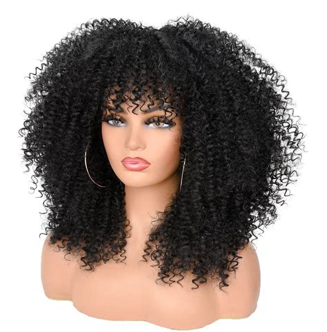 ANNISOUL 16 Curly Wig for Black Women | Synthetic Fiber Glueless Long ...