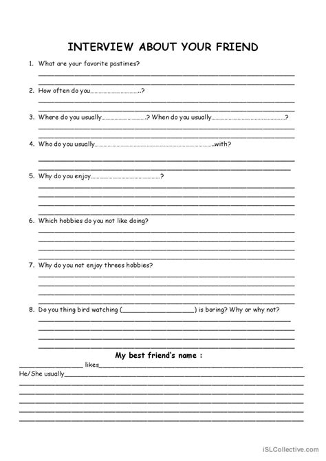 Friend Interview Worksheet 的图像结果