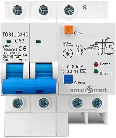 amiciSmart RCBO 63A Single Phase Circuit Breaker with Leakage/Lightning ...