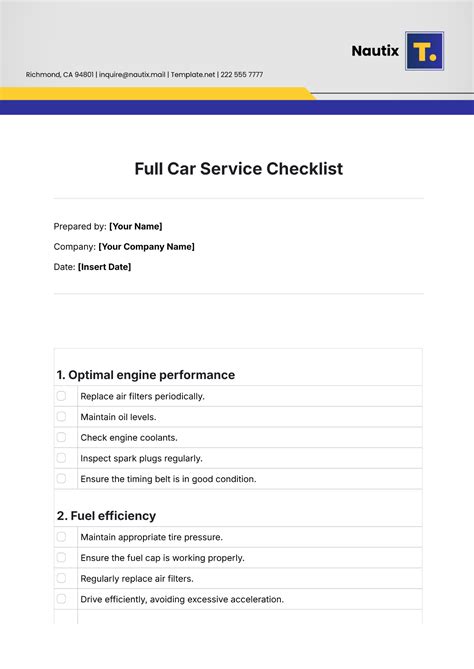 Free Service Checklist Templates, Editable and Printable