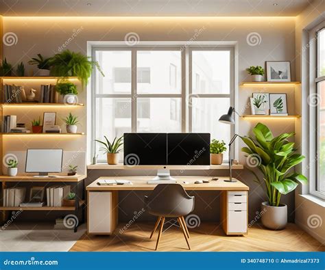 Minimalist Workspace with Spacious Wooden Desk and Refreshing ...