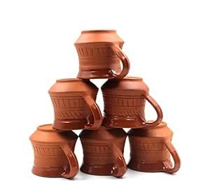 Buy Esvar Stonecraft Terracotta Clay Tea Cups - Set of 6, Earthen Brown ...