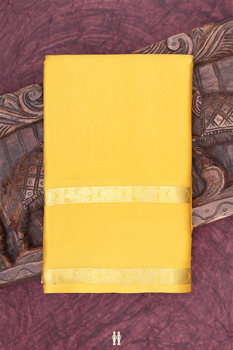 Mysore Silk Saree In Yellow With Peacock Border