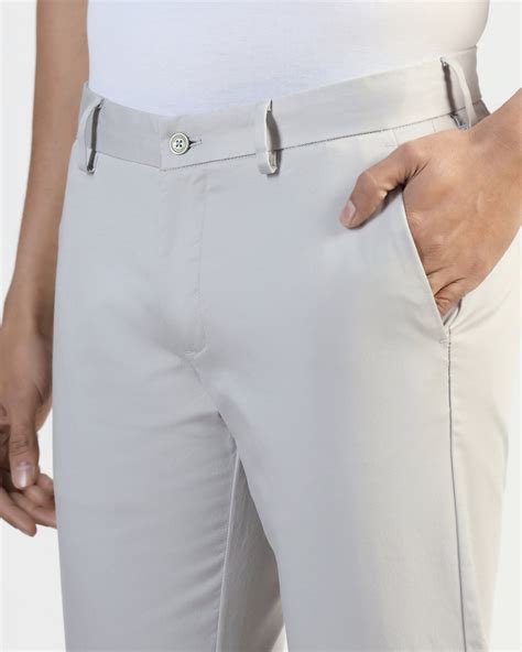 Buy Slim Fit B-91 Casual Light Grey Solid Khakis Online