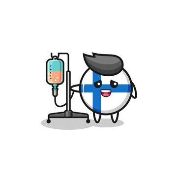 Cute finland flag character standing with infusion pole | Premium Vector