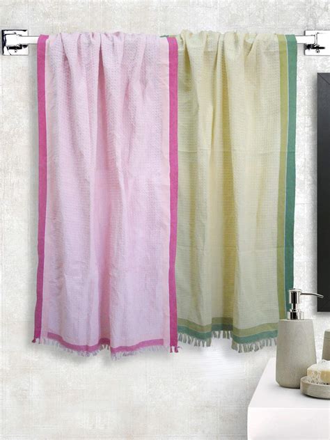 Athom Living Light Weight Cotton Premium Waffle Border Bath Towel ...