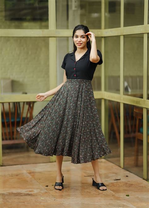 Women's black & multicolour micro floral aline dress
