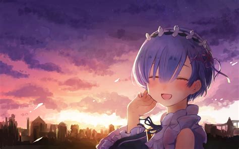 Rem (Re:ZERO) Sunset Smile HD Wallpaper by しゃけ沢