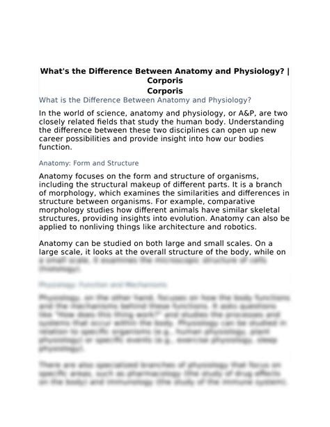 SOLUTION: Difference between anatomy and physiology - Studypool