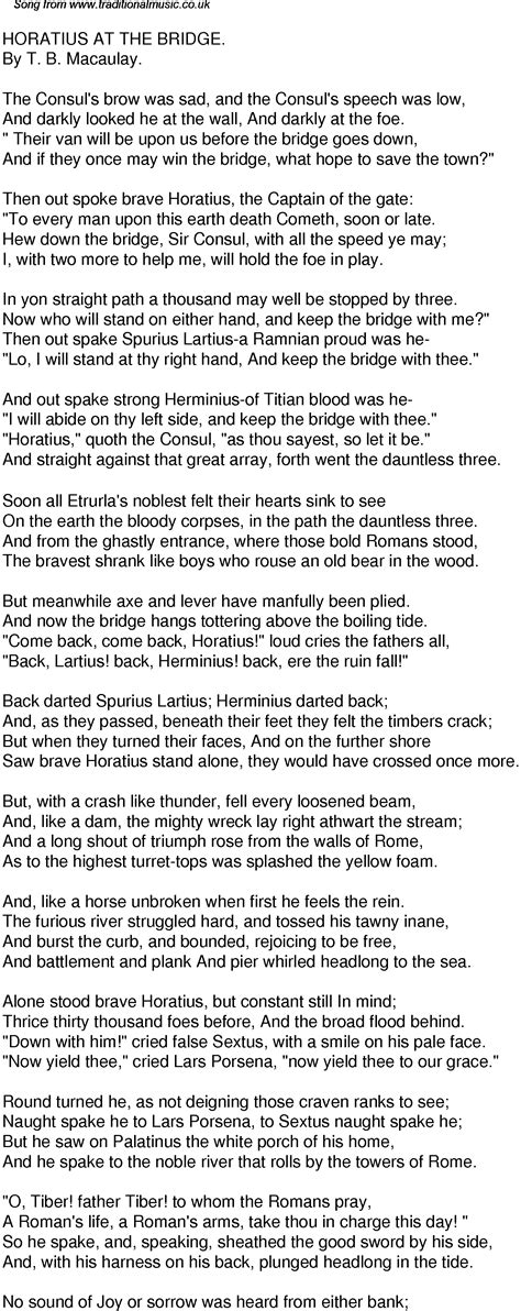 Old Time Song Lyrics for 35 Horatius At The Bridge