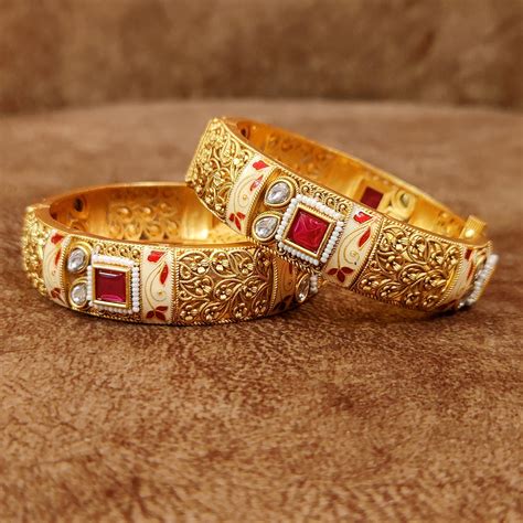 GOLD FINISH MEENAKARI KUNDAN OPENABLE BANGLES – Sanvi Jewels