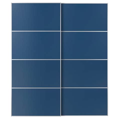 MEHAMN pair of sliding doors, aluminium/double sided blue, 200x236 cm ...