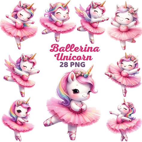Cute Ballerina Unicorn Clipart, Watercolor Magic Ballet Animal Nursery ...