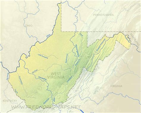 Physical map of West Virginia