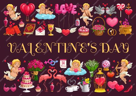 Premium Vector | Valentines day symbols and angels
