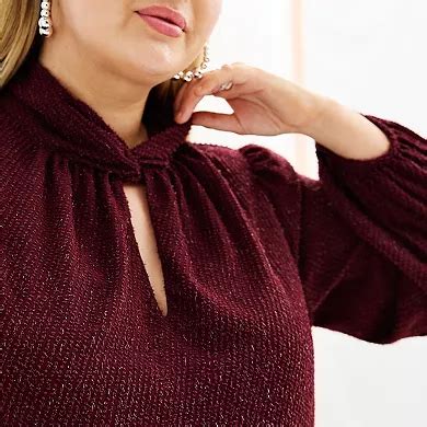 Plus Size Nine West Twist Neck Long Sleeve Blouse