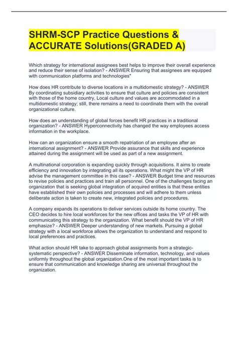 SHRM-SCP Practice Questions & ACCURATE Solutions(GRADED A) - SHRM-SCP ...