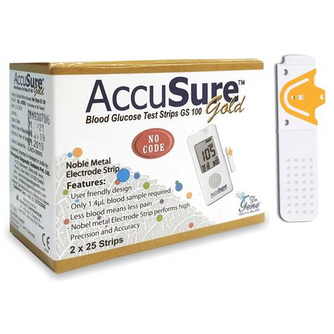 AccuSure Gold Glucometer Test Strips, Pack of 2 | 50 Glucometer Strips ...