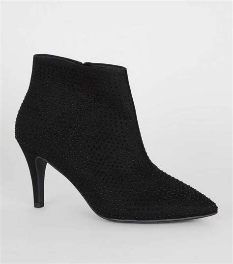 Wide Fit Black Embellished Stiletto Ankle Boots | New Look