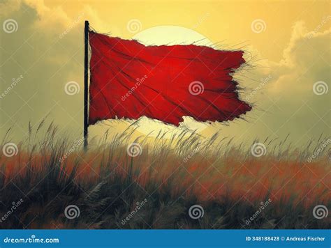 A red flag, with a small blue rectangle in the top left hand corner on which sits a white sun compos