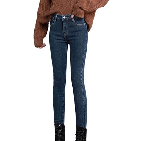 Prolriy Fleece Lined Jeans Women Thermal Fleece Denim Jeggings High ...
