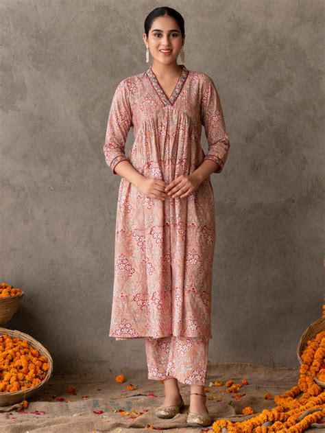 Buy Peach Hand Block Printed Cotton Pants | P48/P/REETPCH/AKI14AUG ...