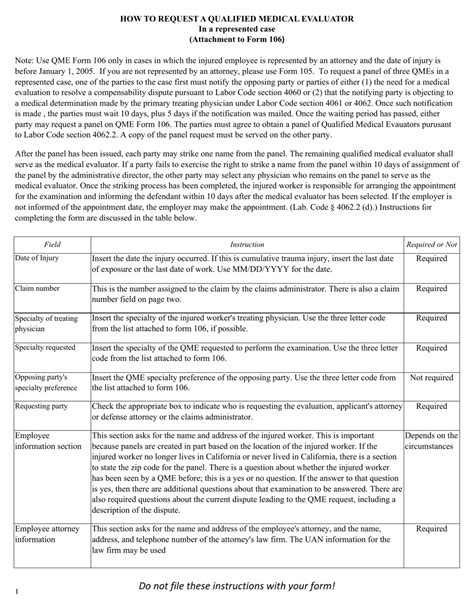 Download Instructions for QME Form 106 Request for Qme Panel Under ...