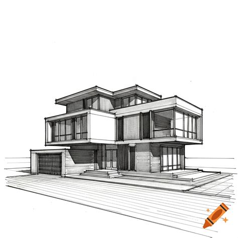 Facade Modern House Drawing Realistic Modern House Drawing With Facade