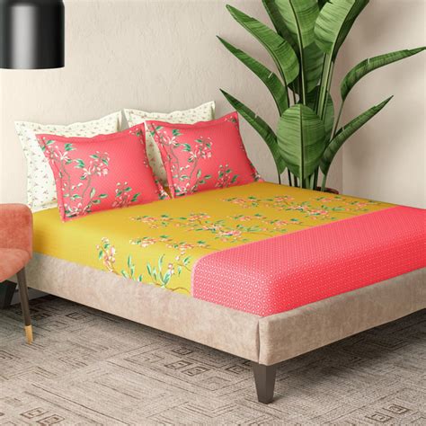 Buy PORTICO Florique Cotton 144TC Printed 5Pcs Super King Bedsheet Set ...