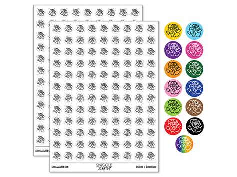 Blooming Open Rose Flower Outline 200+ 0.50" Round Stickers, Model ...