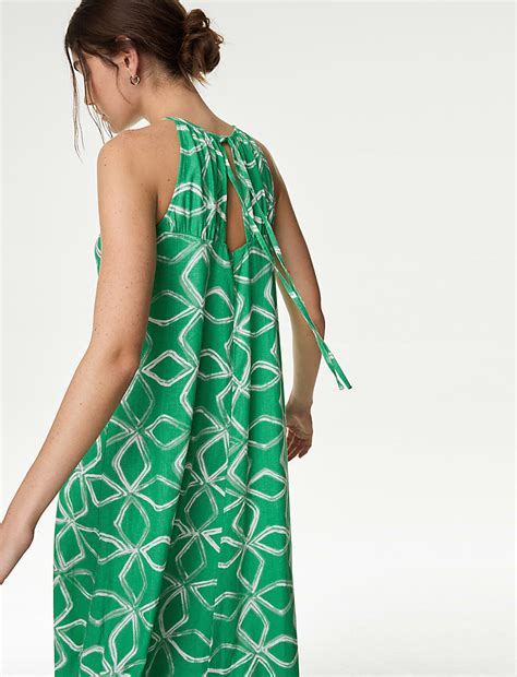 Buy Linen Rich Printed Halter Neck Maxi Dress at Marks & Spencer