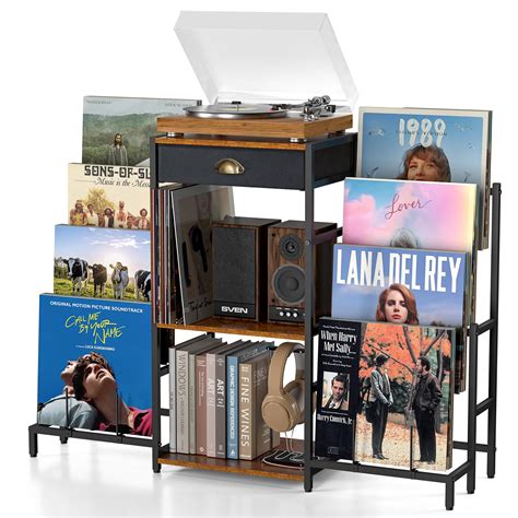 Amazon.com: ThreeHio Record Player Stand with Vinyl Storage, Vinyl ...
