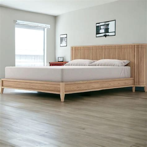 Luxurious Teak Wood Bed Design with Fluted Headboard and Built-in ...