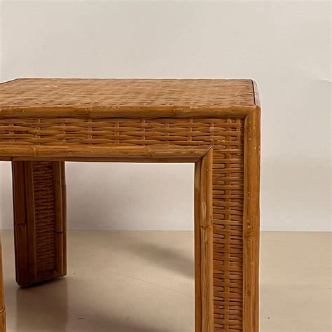 Pair of Thick Custom-Made Rattan and Wicker End Tables at 1stDibs