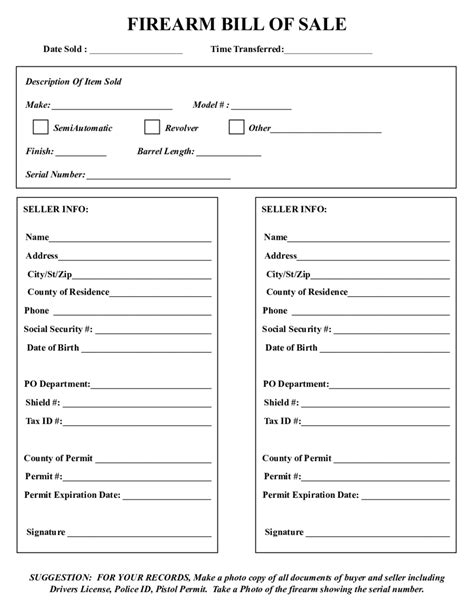 Bill Of Sale Template For Gun