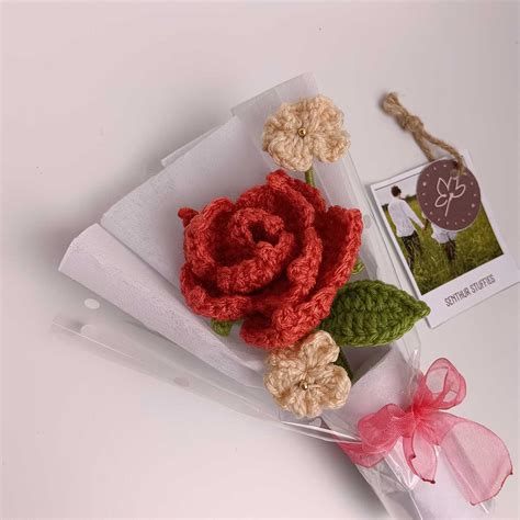 Buy Handmade Crochet Red Rose Mini Flower Bouquet | Includes Photo ...