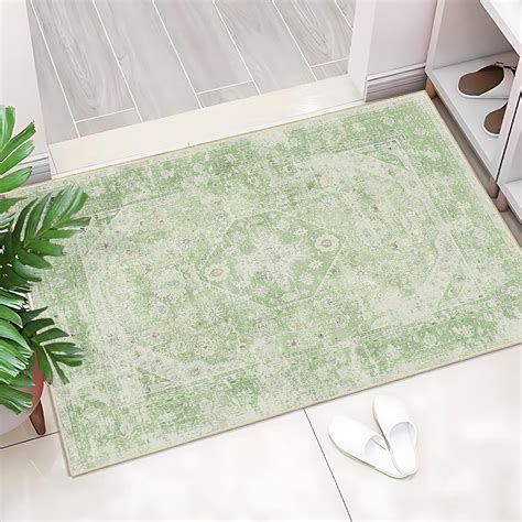 Amazon.com: MUJOO Green Rug Washable Small Entryway Rug Boho Bathroom ...