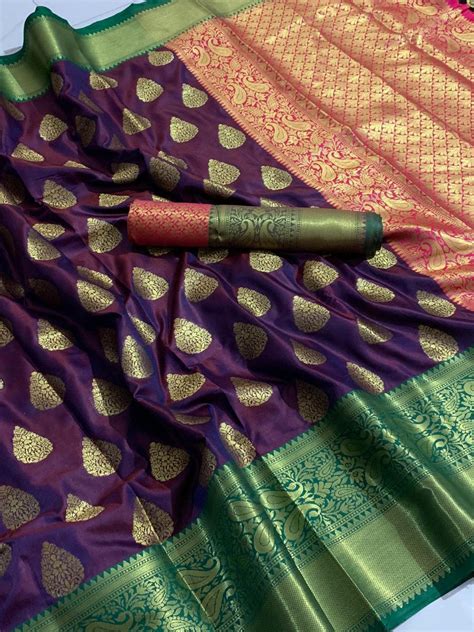 Buy Grape Color Banarasi Silk Zari Weaving Brocade Contrast Border ...