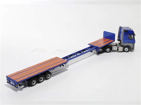 Mercedes-Benz Actros 3-Axle Tractor with Retractable Trailer Blue 1:64 ...